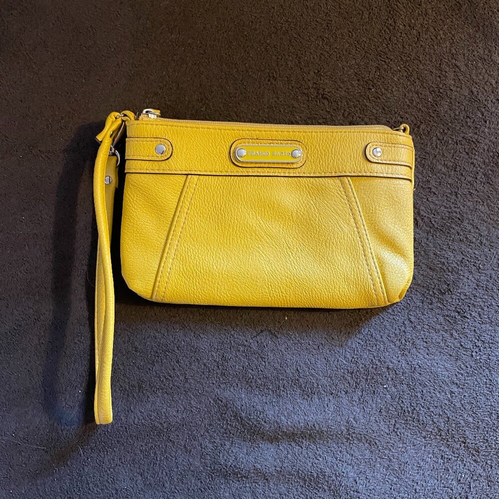 FRANCO SARTO Leather Lemon Yellow Clutch Wristlet Purse Bag Wallet